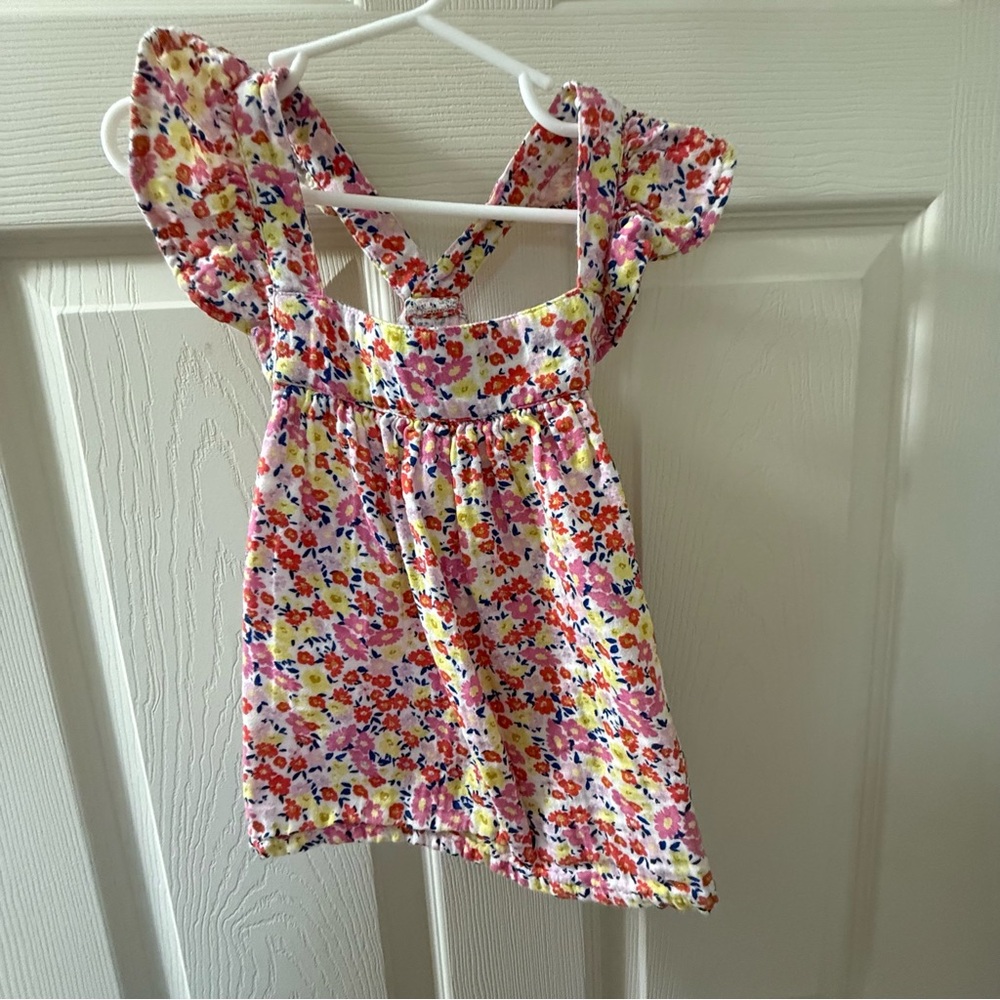 Old Navy Pink and Yellow Floral Blouse with Ruffle Sleeves